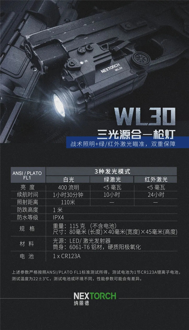 新品上市｜纳丽德三光源合一枪灯WL30，照明与瞄准兼备(组图)