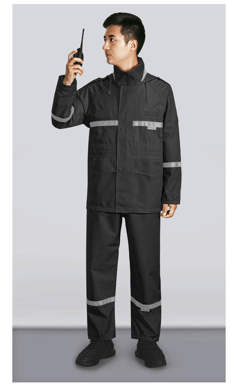 超酷炫黑色执勤反光雨衣