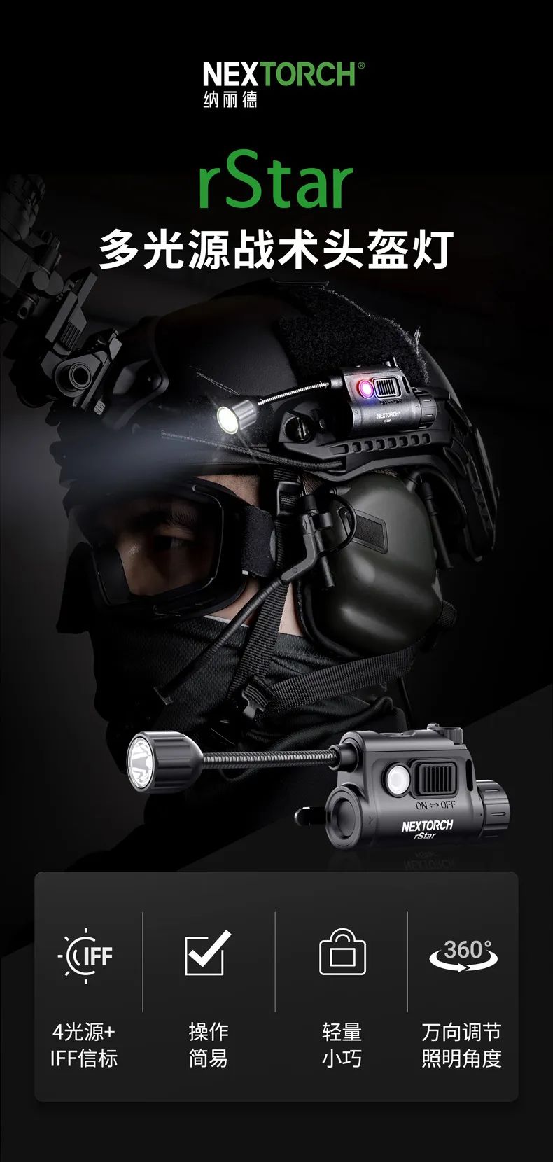 新品上市丨近距离战术照明解决方案，rStar多光源战术头盔灯！